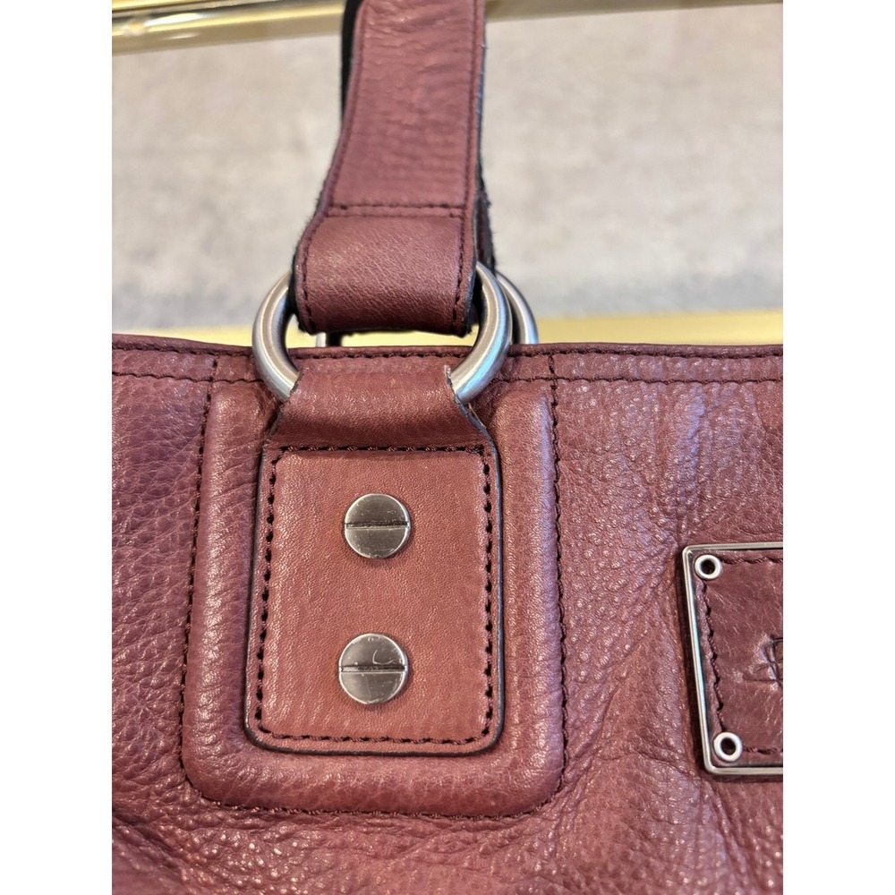 B Makowsky Vintage Cognac Brown Pebbled Leather Shoulder Bag Tote Silver - Picture 7 of 16